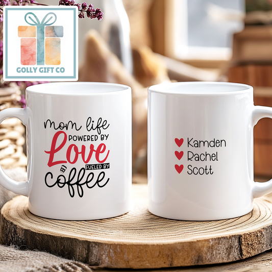 Powered by Love, Fueled By Coffee - Personalized Mom Coffee Mug
