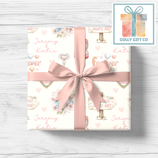 Personalized Cute Vintage Wedding Wrapping Paper - Wedding Shower / Wedding Reception Gift Wrap - Name of Couple - Golly Gift Co
