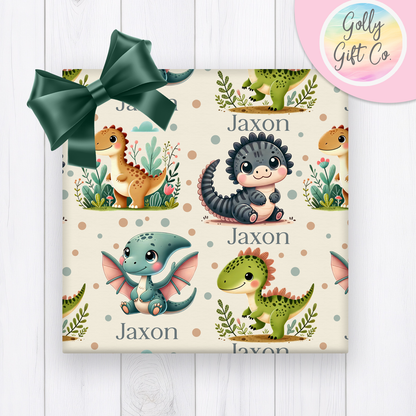 Personalized Dinosaur Wrapping Paper - Your Name Dinosaurs Gift Wrap - Custom Gift Wrap for Birthday / Baby Shower / Any Occasion