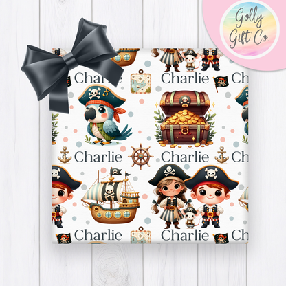 Personalized Pirate Wrapping Paper - Your Name Pirate Gift Wrap - Custom Gift Wrap for Birthday / Baby Shower / Any Occasion