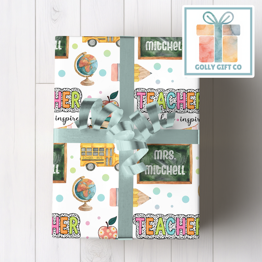 Personalized Teacher Wrapping Paper - Any Occasion Wrapping Paper for Teacher / Educator - Teaching Gift Wrap - Golly Gift Co