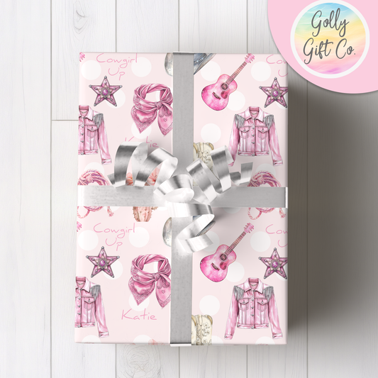 Personalized Pink Cowgirl Wrapping Paper For Any Occasion - Country and Western Gift Wrap for Cowgirls - Birthday Gift Wrap or Any Occasion