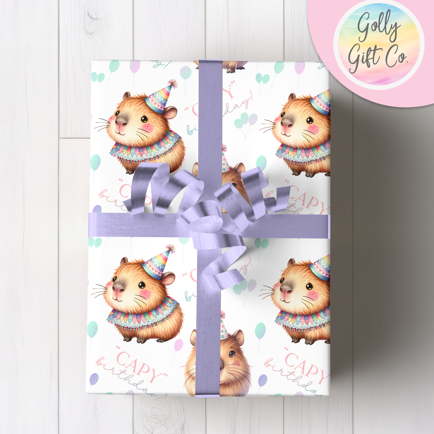 Capy Birthday Wrapping Paper - Gift Wrap - Capybaras for Birthdays Wrapping Paper - Golly Gift Co