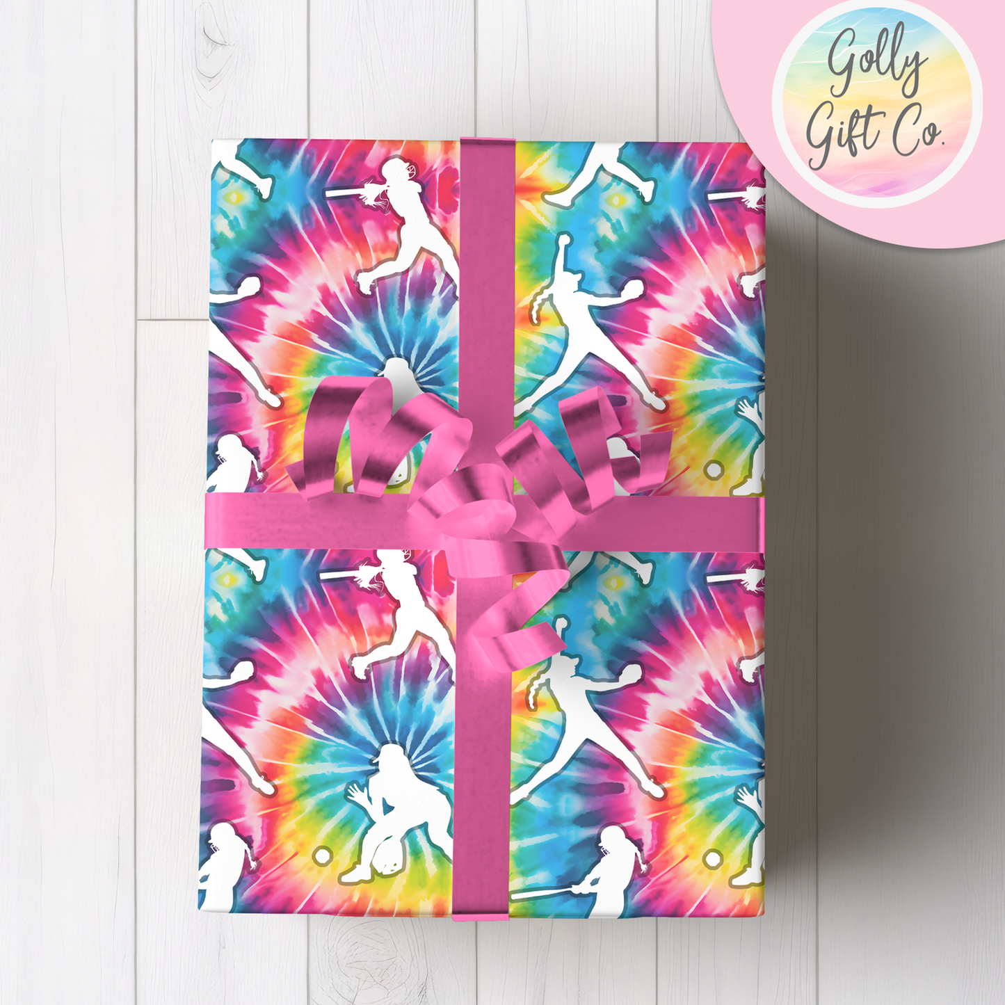 Tie Dye Softball Gift Wrapping Paper - Golly Gift Co