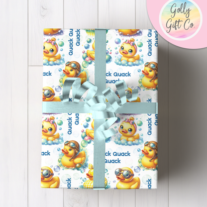 Rubber Ducky Quack Quack Quack Wrapping Paper - Gift Wrap - Cute Rubber Duckies Birthday or Baby Shower or Any Occasion Wrapping Paper - Golly Gift Co