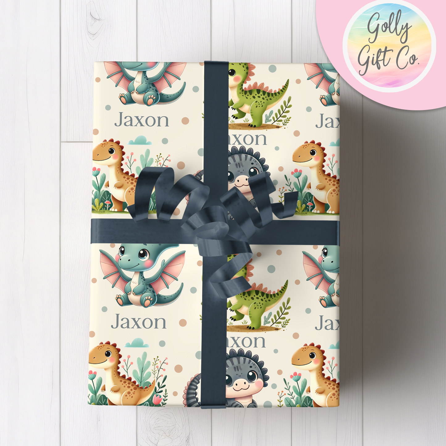 Personalized Dinosaur Wrapping Paper - Your Name Dinosaurs Gift Wrap - Custom Gift Wrap for Birthday / Baby Shower / Any Occasion