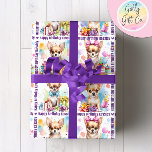 Personalized Chihuahua Birthday Wrapping Paper - Cute Dog Birthday Wrapping Paper for Dog Lover