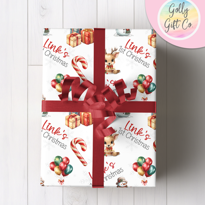 Personalized Baby's First Christmas Wrapping Paper - Your Name Christmas Gift Wrap - Baby's Name Christmas Gift Wrap - Golly Gift Co