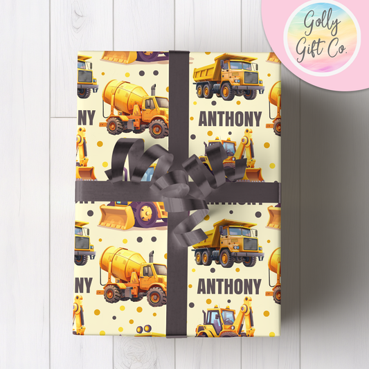 Personalized Construction Vehicle Birthday Wrapping Paper - Construction Vehicle Birthday Wrapping Paper for Little Boy - Any Occasion