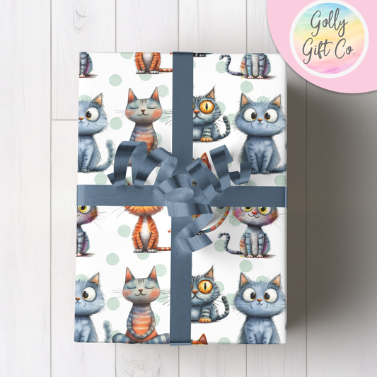 Cute Kittens with Polka-Dots Wrapping Paper - Gift Wrap for Cat Lovers and for Birthdays or Any Occasion