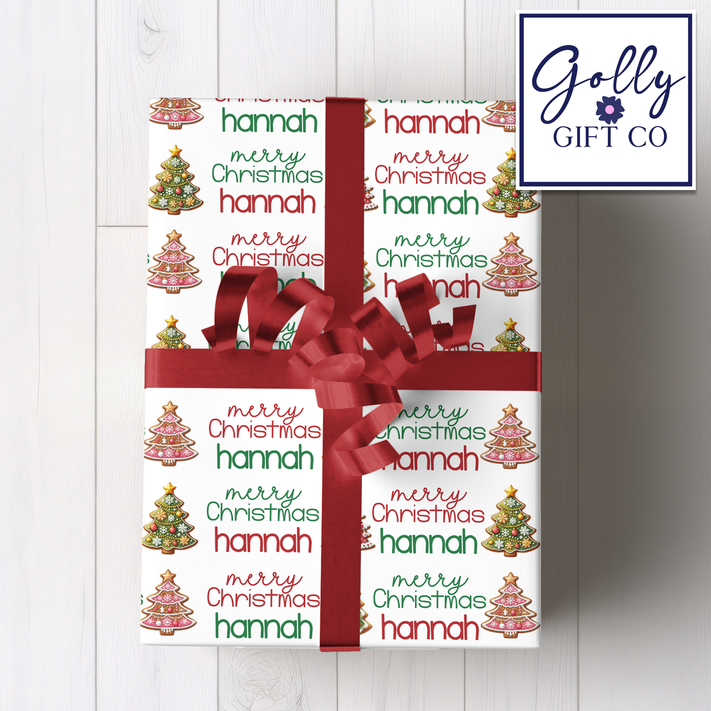 Personalized Your Name Christmas Wrapping Paper - Christmas Cookie Trees Gift Wrap - Merry Christmas Gift Wrap with Recipient Name
