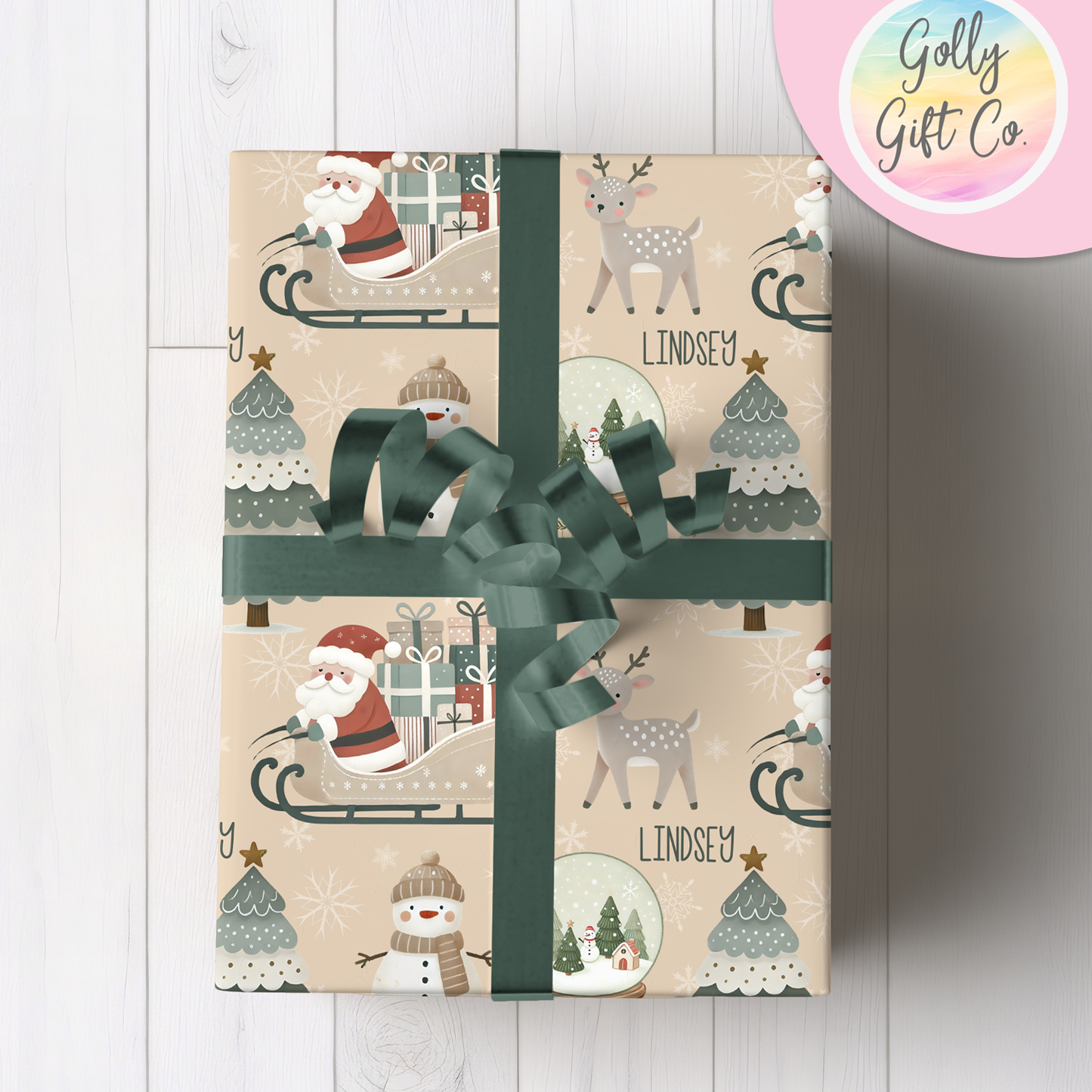 Personalized Boho Christmas Wrapping Paper - Your Name Christmas Gift Wrap -Custom Gift Wrap for Christmas With Neutral Colors in Boho Style