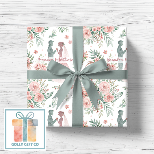 Personalized Romantic Watercolor Wedding Wrapping Paper - Wedding Shower / Wedding Reception Gift Wrap - Name of Couple