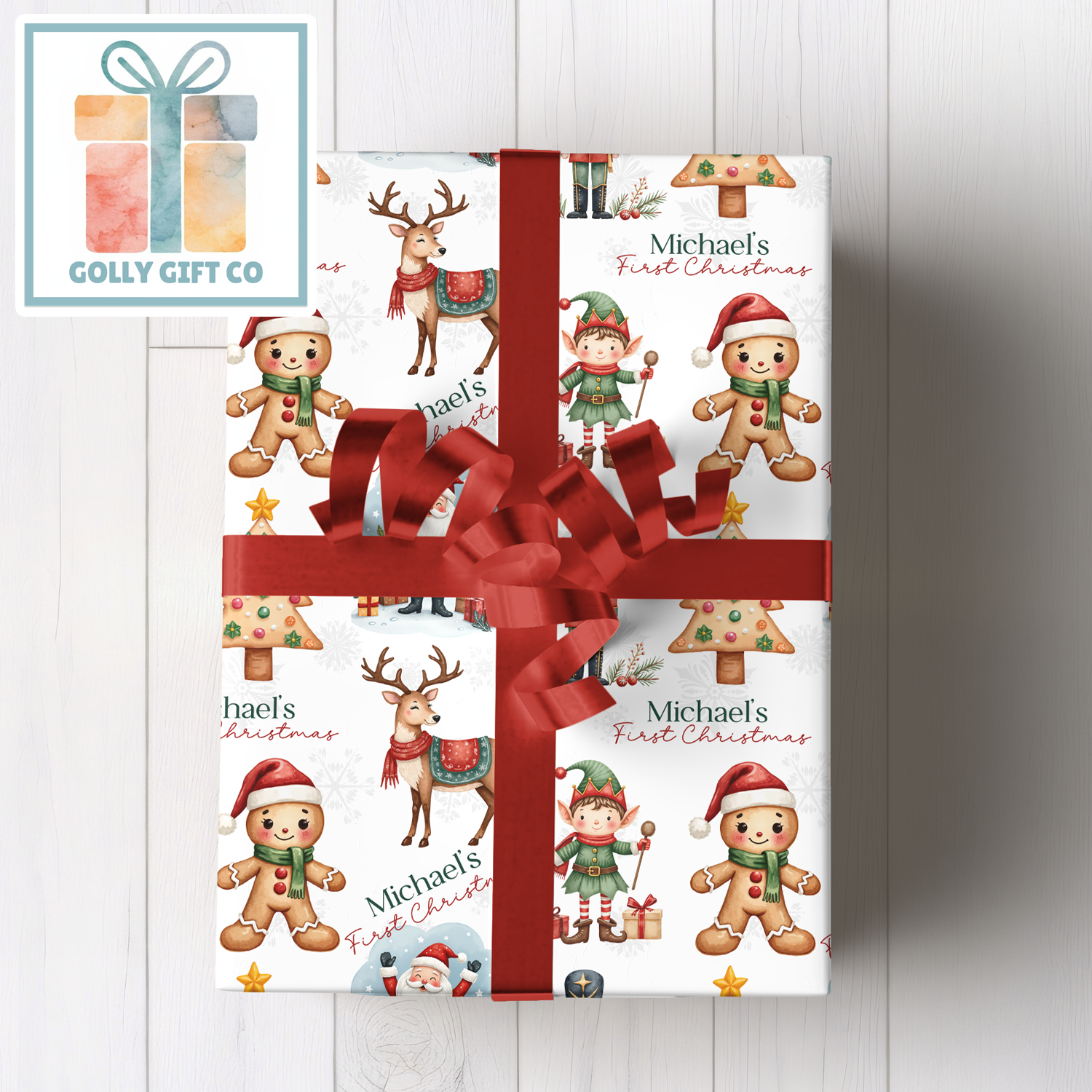 Personalized Baby's First Christmas Wrapping Paper - Your Name Christmas Gift Wrap - Baby's Name and Sweet Cute Christmas Gift Wrap - Golly Gift Co