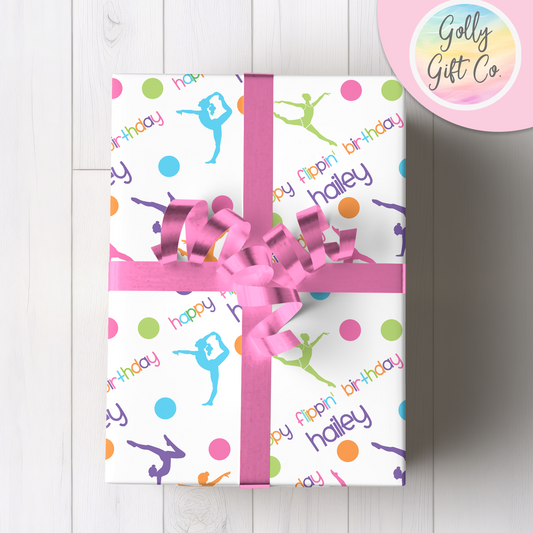 Gymnastics Birthday Gift Wrap / Girls Gymnastics Themed Wrapping Paper / Wrapping Paper for Gifts for Gymnasts - Happy Flippin Birthday