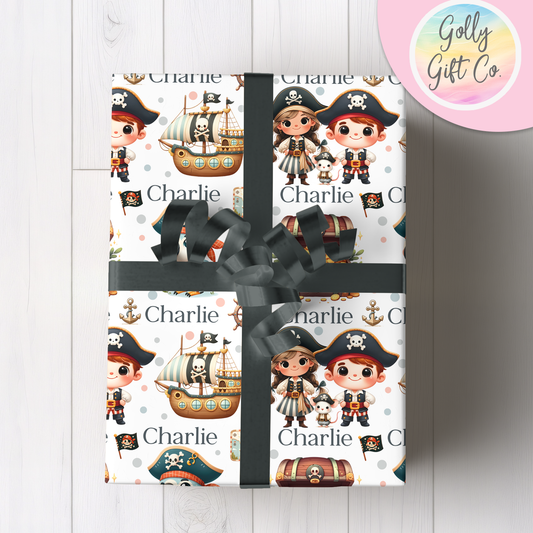 Personalized Pirate Wrapping Paper - Your Name Pirate Gift Wrap - Custom Gift Wrap for Birthday / Baby Shower / Any Occasion