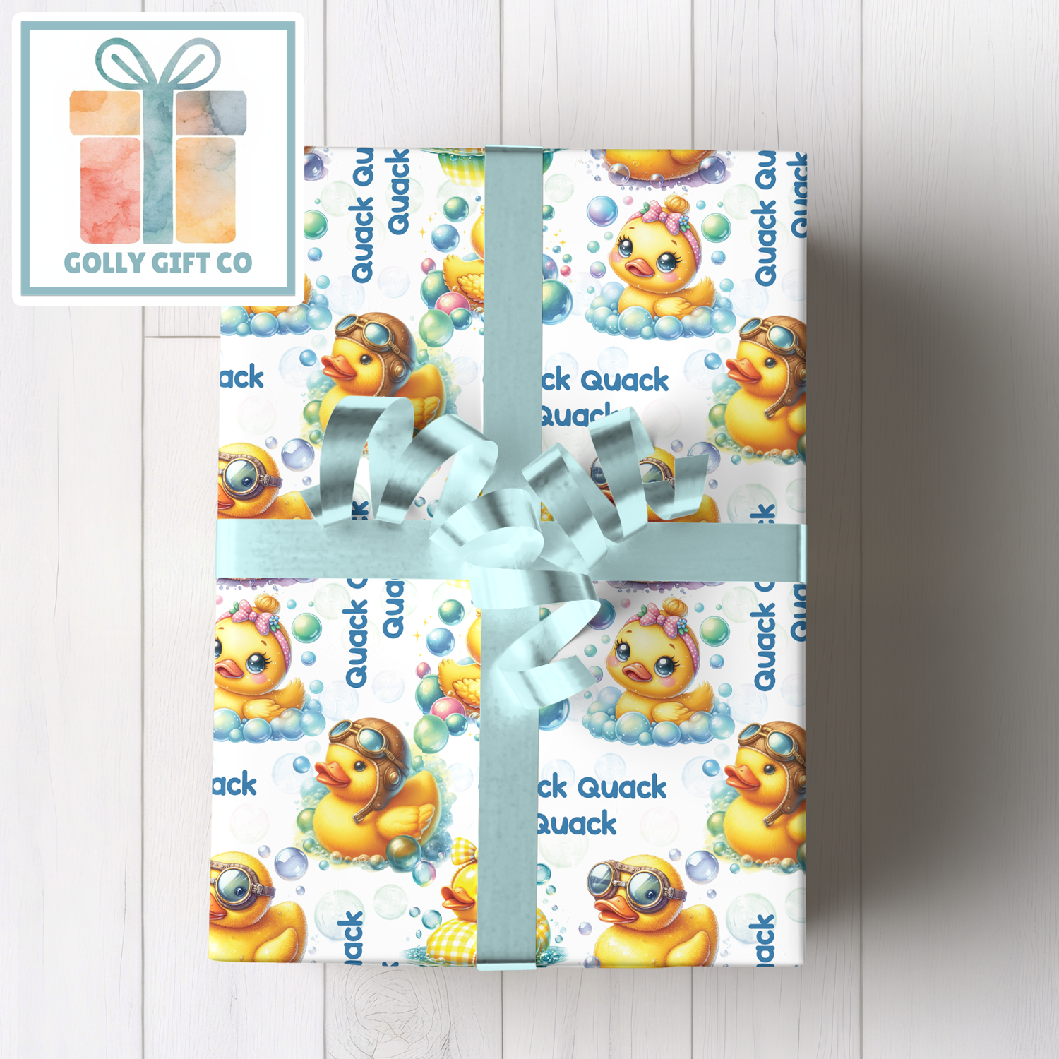 Rubber Ducky Quack Quack Quack Wrapping Paper - Gift Wrap - Cute Rubber Duckies Birthday or Baby Shower or Any Occasion Wrapping Paper - Golly Gift Co