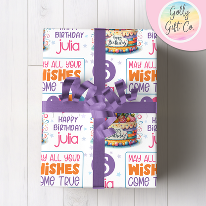 Personalized Happy Birthday Wrapping Paper - Name and Age Customized Gift Wrap for Girl's Birthday - Birthday Wishes