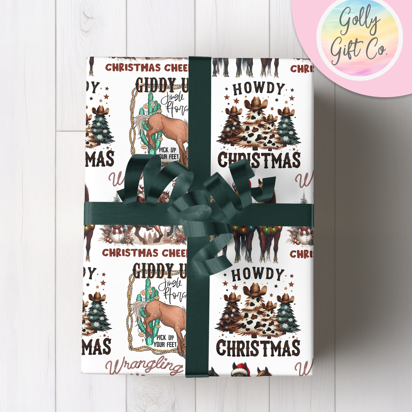 Cowboy Christmas Wrapping Paper Giddy Up Jingle Horse Country and Western Christmas Wrapping Paper - Howdy Christmas - Cowboy Santa