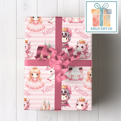 Personalized Princess Wrapping Paper For Any Occasion - Fairytale Gift Wrap for Girls - Birthday Gift Wrap or Any Occasion - Golly Gift Co