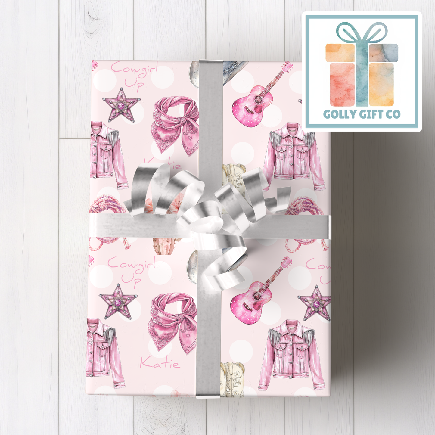Personalized Pink Cowgirl Wrapping Paper For Any Occasion - Country and Western Gift Wrap for Cowgirls - Birthday Gift Wrap or Any Occasion - Golly Gift Co