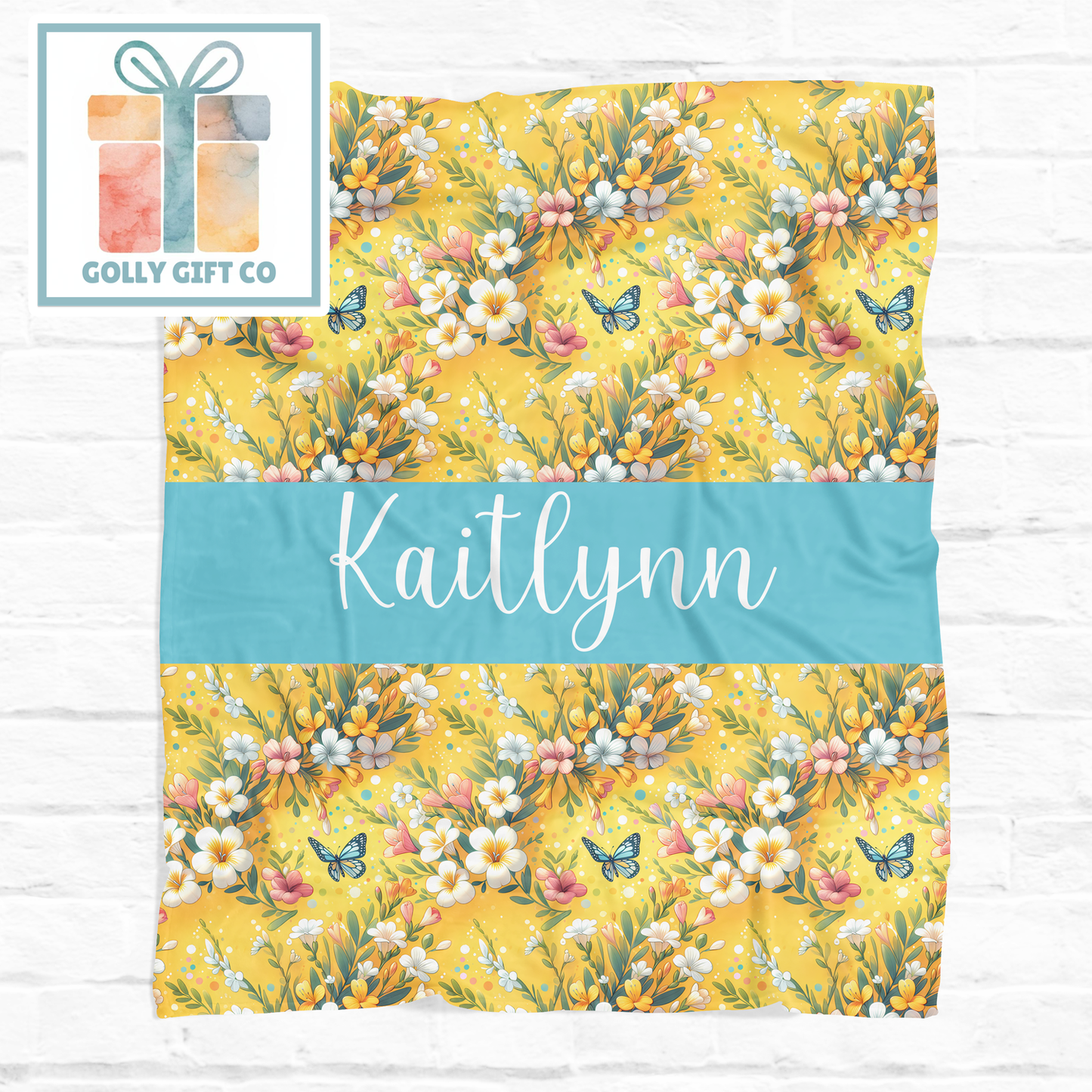 Personalized Vintage Floral Butterfly Fleece Blanket - Custom Name Tropical Boho Throw Blanket
