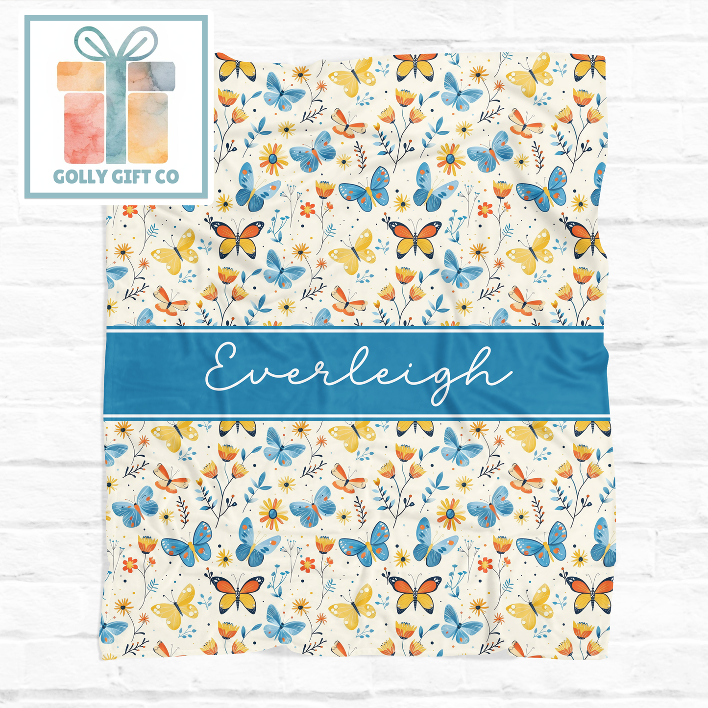 Personalized Butterfly Blanket | Custom Name Fleece Throw | Floral Butterfly Gift