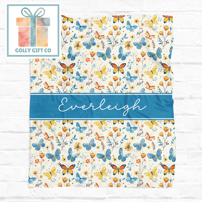 Personalized Butterfly Blanket | Custom Name Fleece Throw | Floral Butterfly Gift
