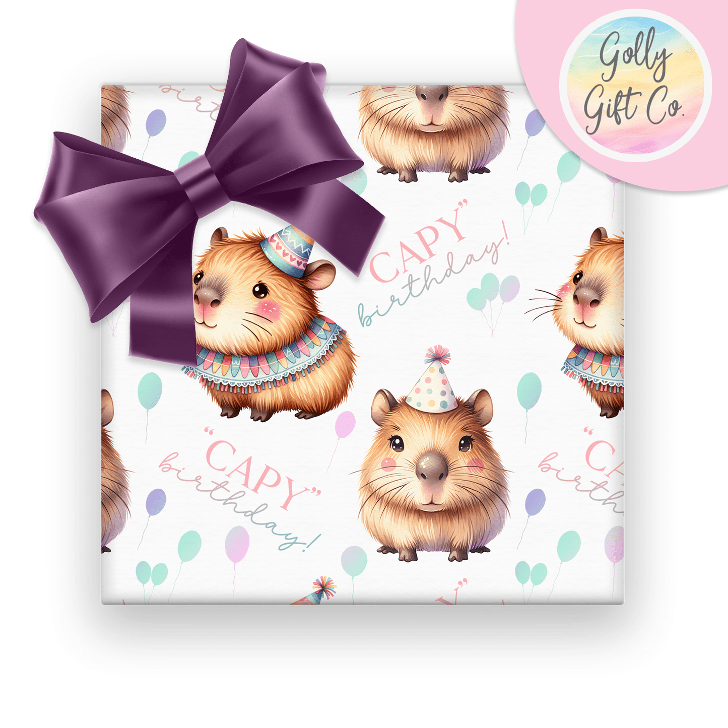 Capy Birthday Wrapping Paper - Gift Wrap - Capybaras for Birthdays Wrapping Paper - Golly Gift Co