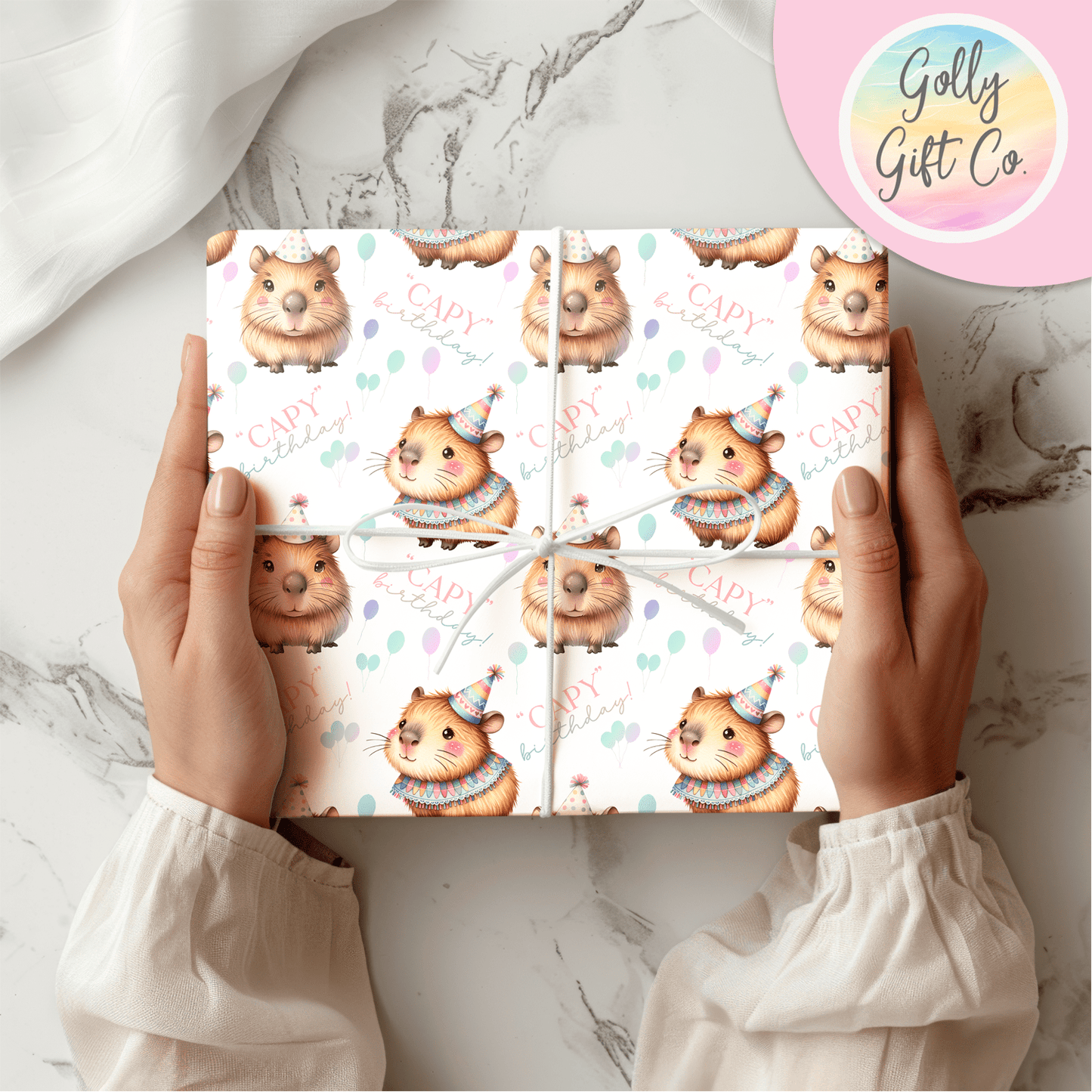 Capy Birthday Wrapping Paper - Gift Wrap - Capybaras for Birthdays Wrapping Paper - Golly Gift Co