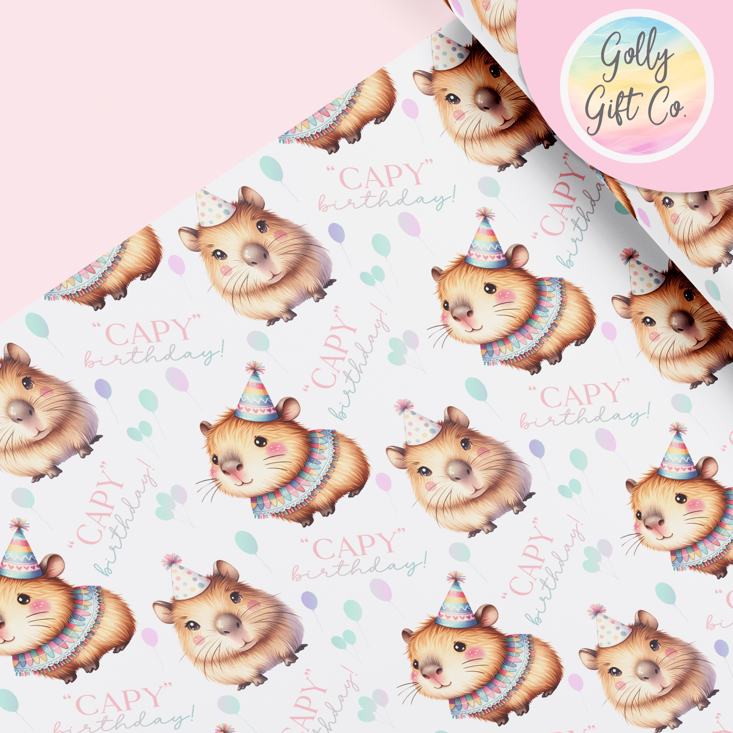 Capy Birthday Wrapping Paper - Gift Wrap - Capybaras for Birthdays Wrapping Paper - Golly Gift Co