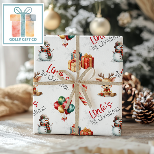 Personalized Baby's First Christmas Wrapping Paper - Your Name Christmas Gift Wrap - Baby's Name Christmas Gift Wrap - Golly Gift Co
