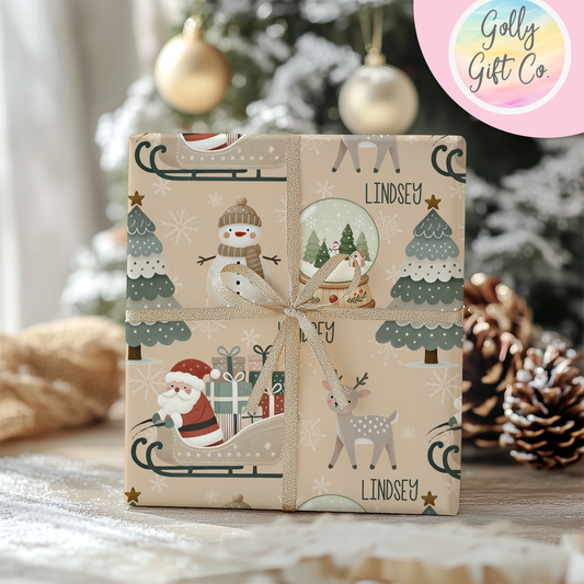 Personalized Boho Christmas Wrapping Paper - Your Name Christmas Gift Wrap -Custom Gift Wrap for Christmas With Neutral Colors in Boho Style