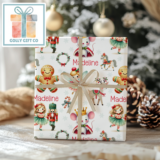Personalized Nutcracker Christmas Wrapping Paper - Your Name Christmas Gift Wrap - Custom Gift Wrap for Christmas With Ballet Nutcracker - Golly Gift Co