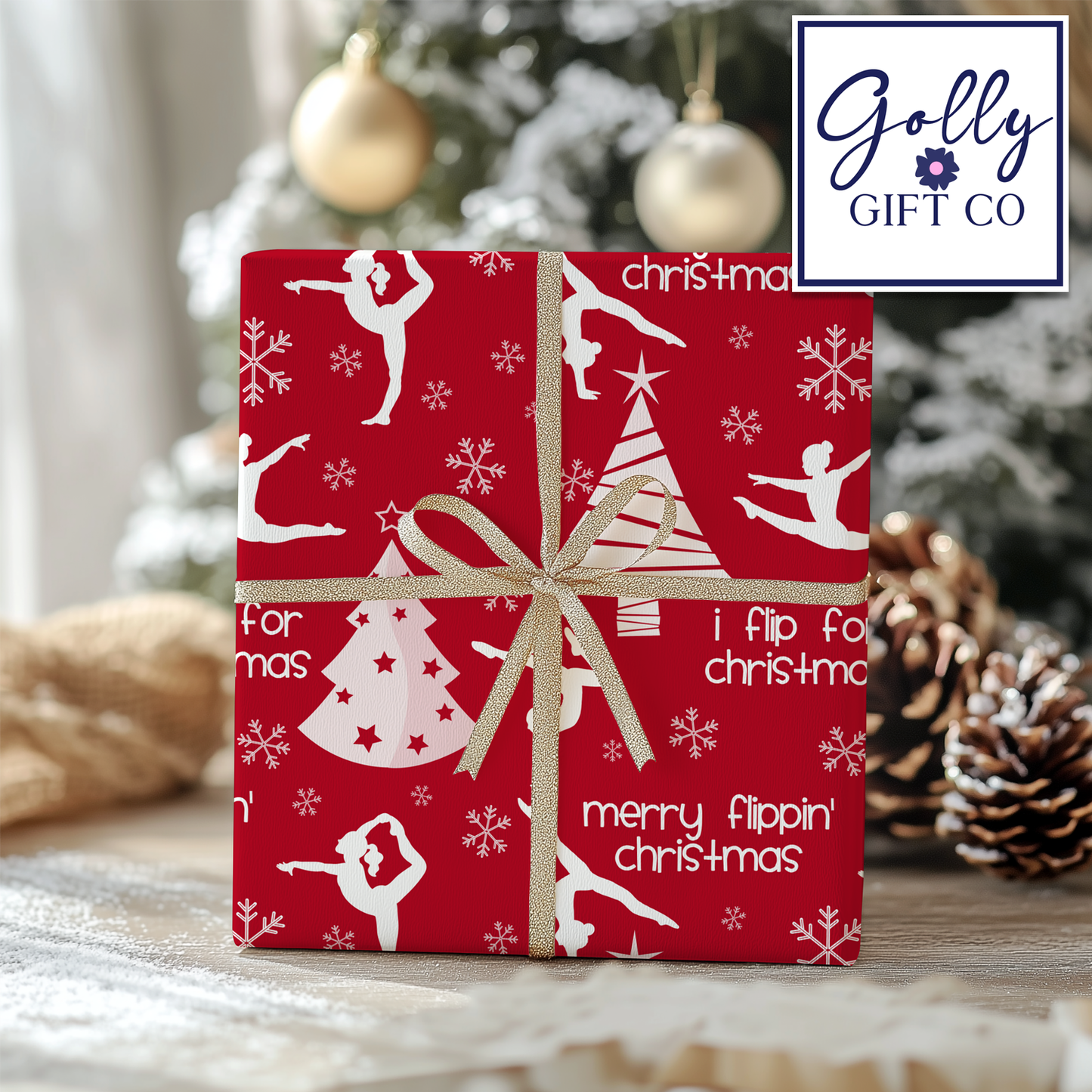 Gymnastics Christmas Gift Wrap / Girls Gymnastics Themed Wrapping Paper / Wrapping Paper for Gifts for Gymnasts - Flip For Christmas