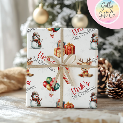 Personalized Baby's First Christmas Wrapping Paper - Your Name Christmas Gift Wrap - Baby's Name Christmas Gift Wrap - Golly Gift Co