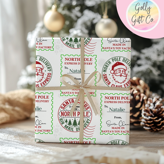 Personalized Christmas Wrapping Paper From Santa - Your Name Christmas Gift Wrap - Child's Name From Santa Christmas Gift Wrap