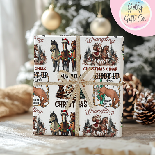 Cowboy Christmas Wrapping Paper Giddy Up Jingle Horse Country and Western Christmas Wrapping Paper - Howdy Christmas - Cowboy Santa