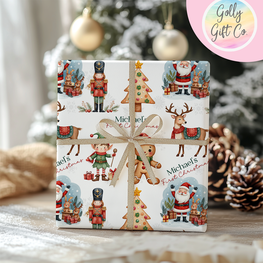 Personalized Baby's First Christmas Wrapping Paper - Your Name Christmas Gift Wrap - Baby's Name and Sweet Cute Christmas Gift Wrap