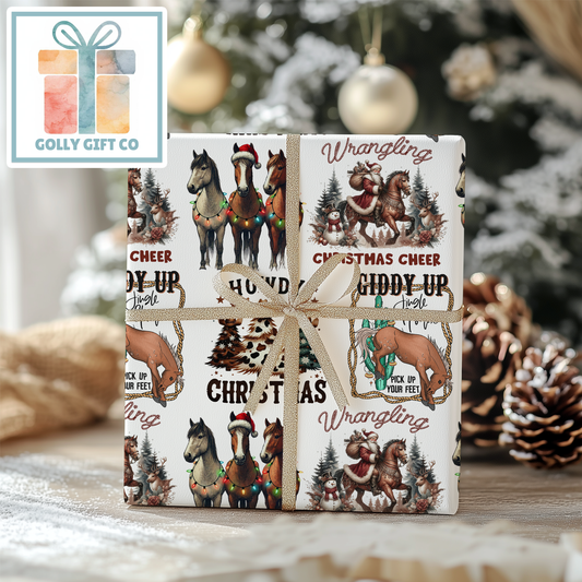 Cowboy Christmas Wrapping Paper Giddy Up Jingle Horse Country and Western Christmas Wrapping Paper - Howdy Christmas - Cowboy Santa - Golly Gift Co
