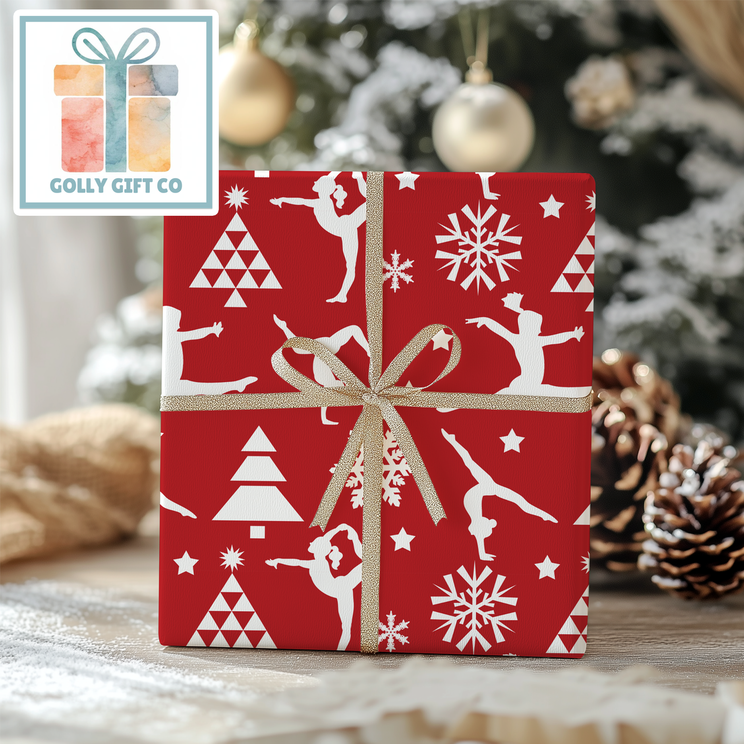 Gymnastics Christmas Gift Wrap / Girls Gymnastics Themed Wrapping Paper / Gymnastics Holiday Wrapping Paper for Gifts for Gymnasts - Golly Gift Co