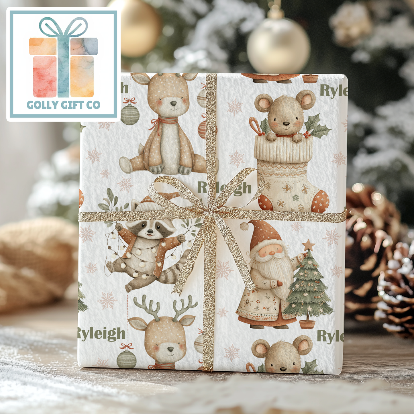 Personalized Cozy Christmas Wrapping Paper - Your Name Christmas Gift Wrap - Custom Gift Wrap for Christmas Boho Gender Neutral Vibe - Golly Gift Co
