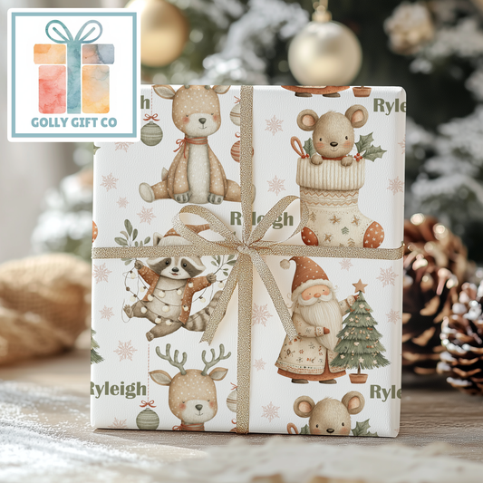 Personalized Cozy Christmas Wrapping Paper - Your Name Christmas Gift Wrap - Custom Gift Wrap for Christmas Boho Gender Neutral Vibe - Golly Gift Co