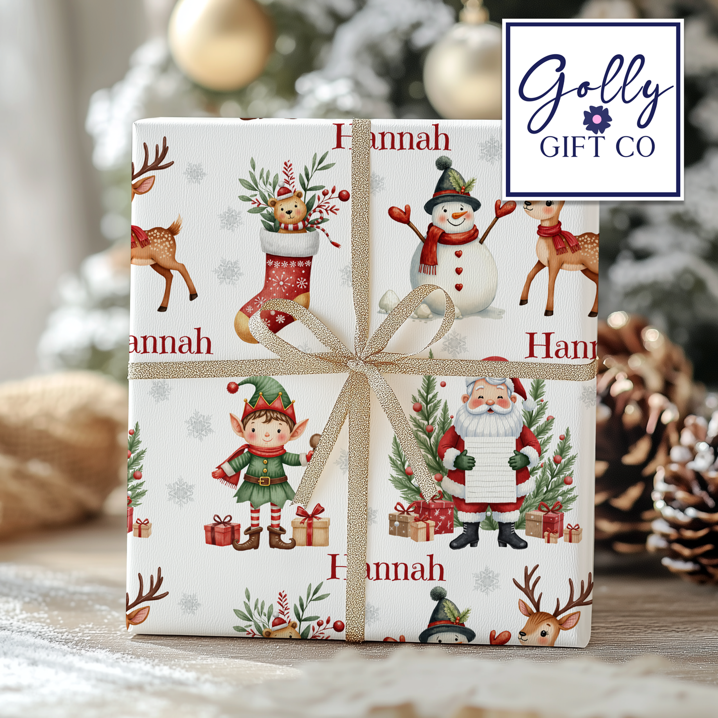 Personalized Santa and Friends Christmas Wrapping Paper - Your Name Christmas Gift Wrap - Custom Gift Wrap for Christmas