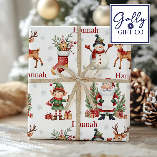 Personalized Santa and Friends Christmas Wrapping Paper - Your Name Christmas Gift Wrap - Custom Gift Wrap for Christmas