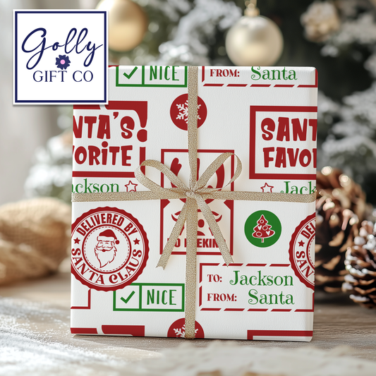 Personalized Christmas Wrapping Paper From Santa -Name Christmas Gift Wrap -Child's Name From Santa Christmas Gift Wrap -Santa's Favorite