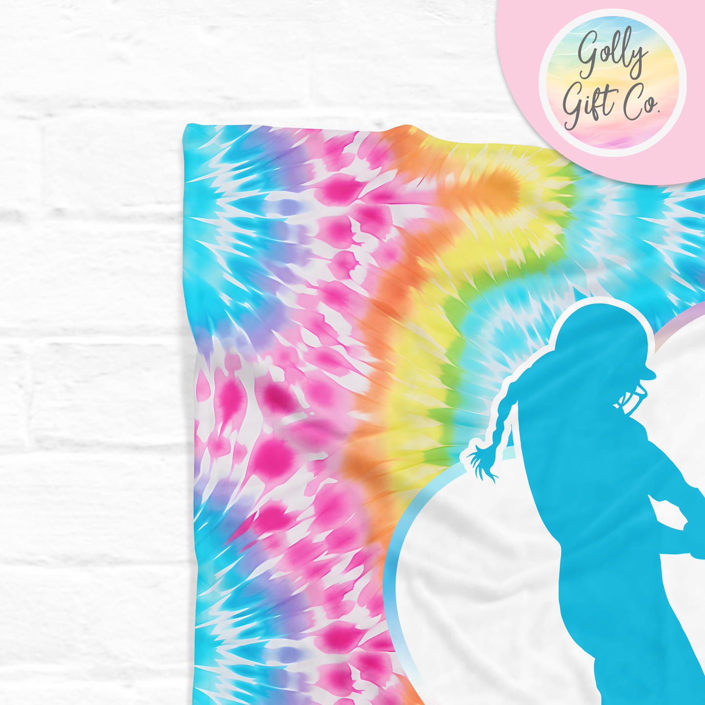 Personalized Bright Tie Dye Softball Bedding - Gift for Softball Player - Girls Softball Themed Fleece or Sherpa Throw Blanket - Golly Gift Co