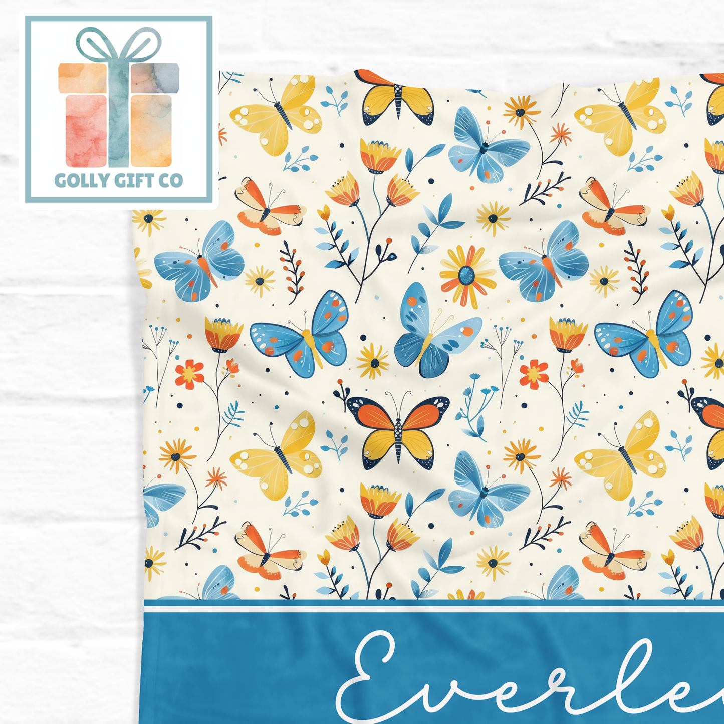 Personalized Butterfly Blanket | Custom Name Fleece Throw | Floral Butterfly Gift