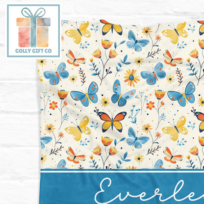 Personalized Butterfly Blanket | Custom Name Fleece Throw | Floral Butterfly Gift