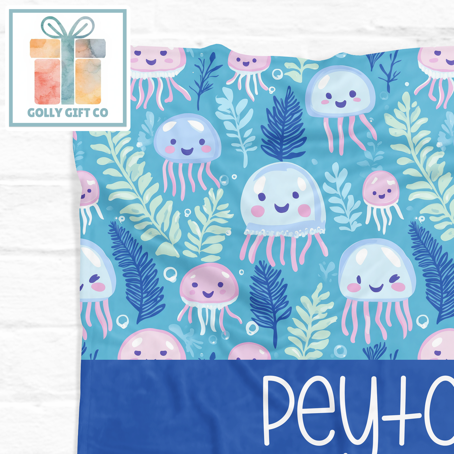 Personalized Jellyfish Fleece Blanket - Custom Name Ocean Theme Blanket for Kids